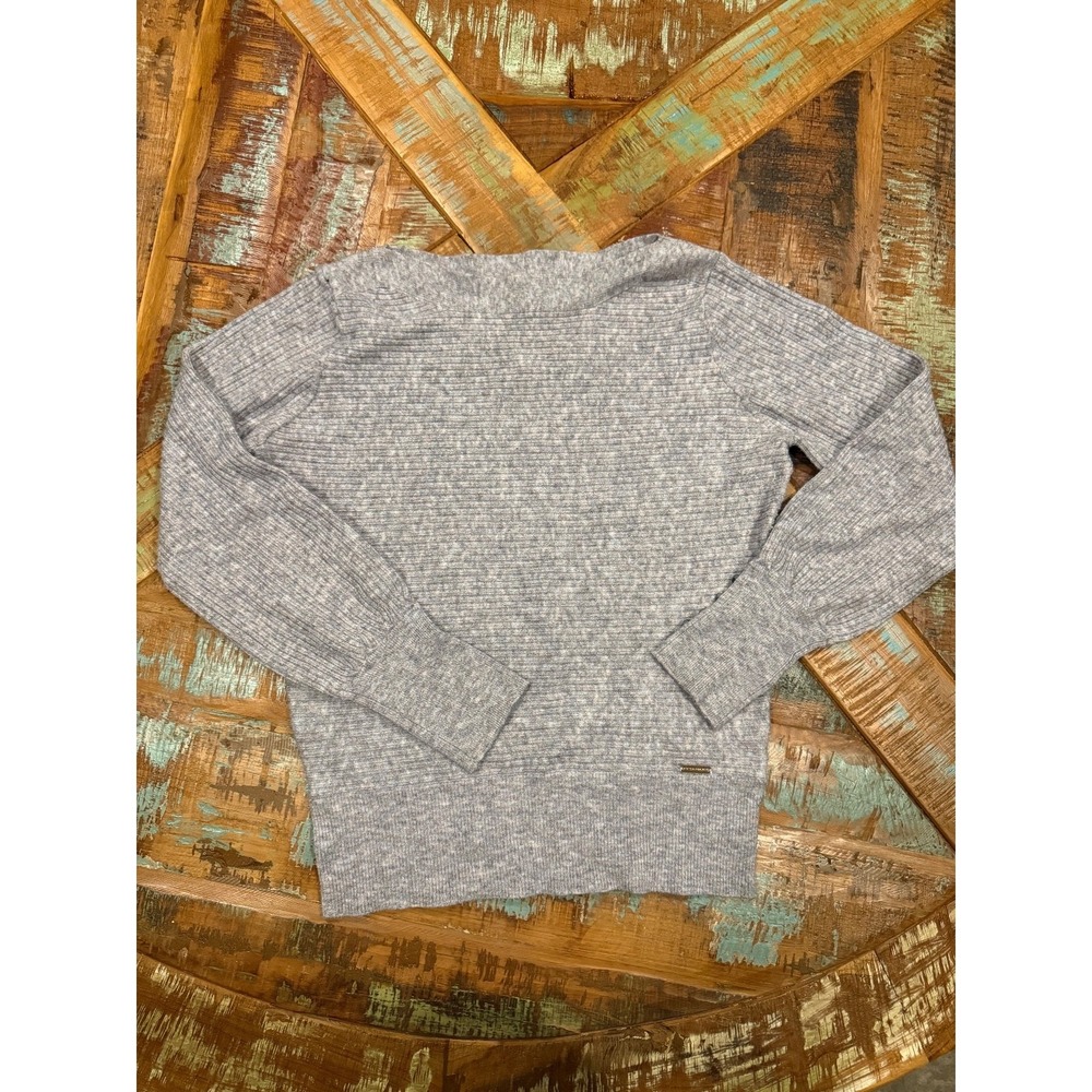 Womens Tahari Grey Purple Ribbed Crewneck Sweater Size‎ Small